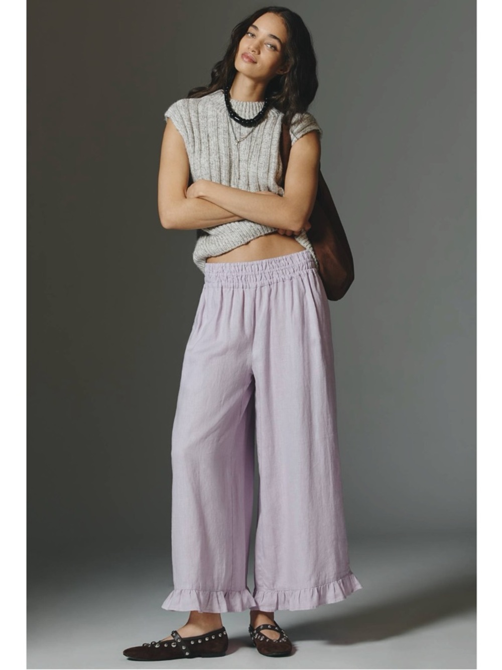 Anthropologie The Somerset Linen Petticoat Crop Pants Size Large Tall NWT Ruffle